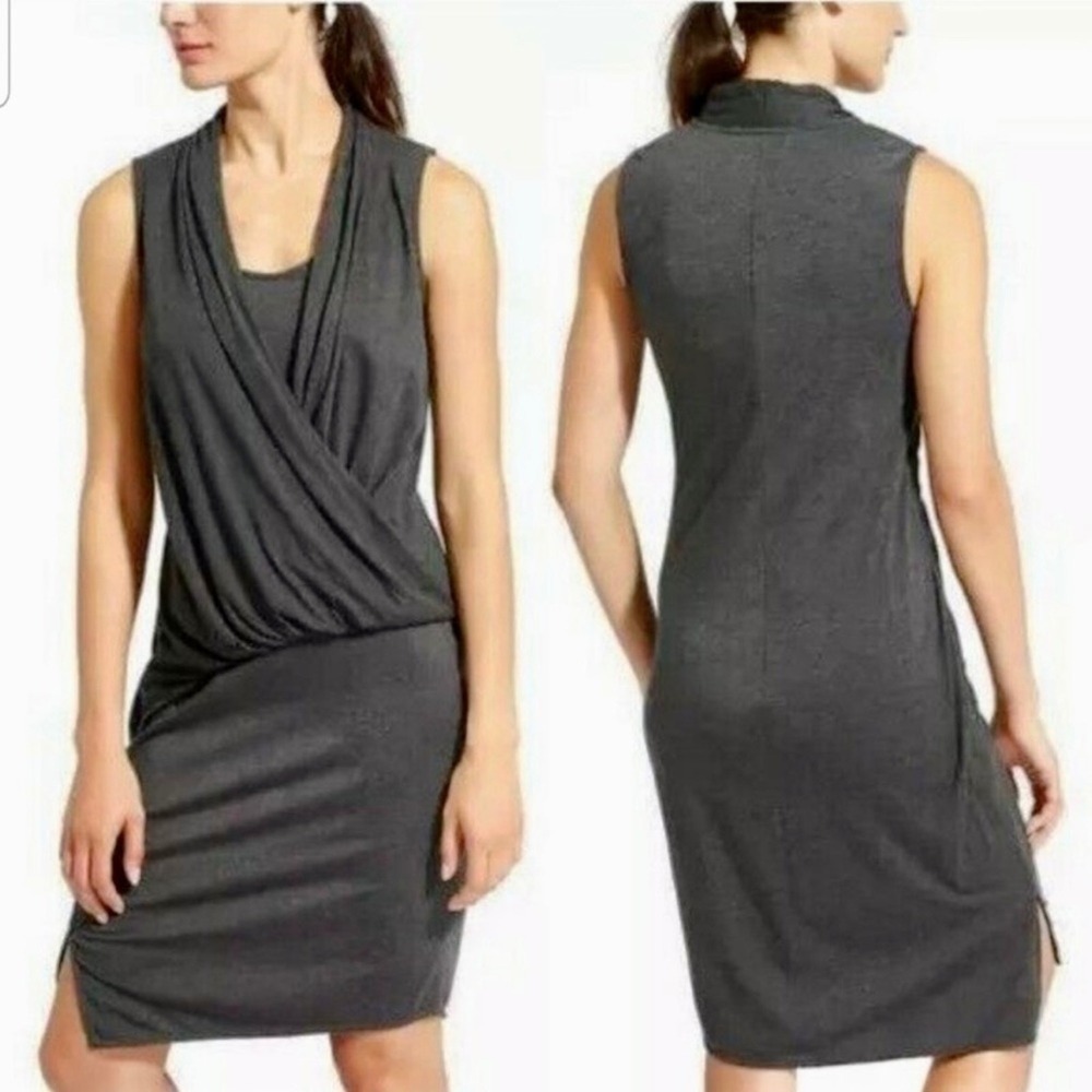 Athleta Draped Surplice Sleeveless Dress Womens Medium Gray Mock Neck XS